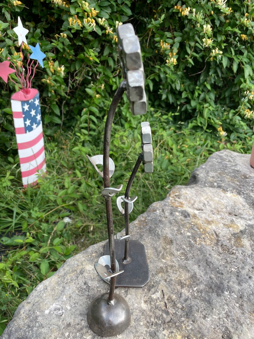 Set of metal flowers, daisy welded yard art, handmade scrap Set of metal flowers, daisy welded yard art, handmade scrap